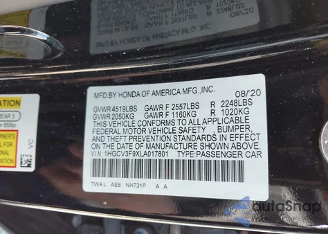 2020 Honda Accord Hybrid Touring z USA, uszkodzony, nr VIN 1HGCV3F9XLA017801